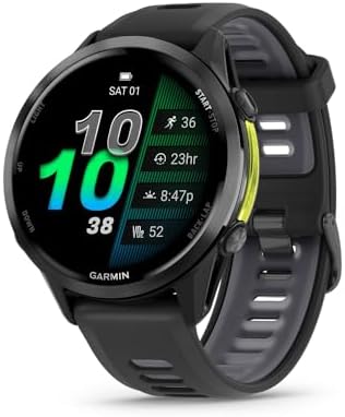 Garmin 010-02969-00 Forerunner 970 GPS Smartwatch, Carbon Gray DLC Titanium and Black Band Bundle with Deco Essentials Charging Dock, 3X Silicone Dust Cover and 2X 1.4 Inch Screen Protector