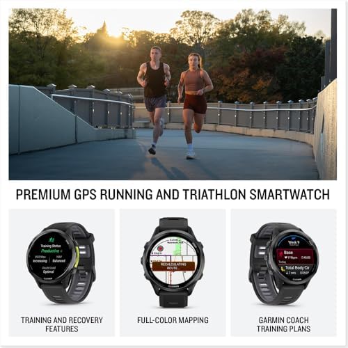 Garmin 010-02969-00 Forerunner 970 GPS Smartwatch, Carbon Gray DLC Titanium and Black Band Bundle with Deco Essentials Charging Dock, 3X Silicone Dust Cover and 2X 1.4 Inch Screen Protector
