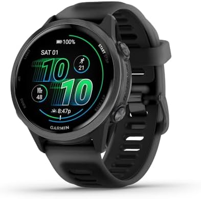 Garmin 010-02970-00 Forerunner 570 42mm GPS Smartwatch, Aluminum and Black Band Bundle with Deco Essentials Charging Dock, 3X Silicone Dust Cover and 2X 1.2 Inch Screen Protector