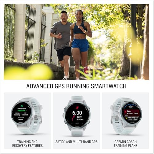Garmin Forerunner 570 Running Smartwatch, 42MM WiFi, GPS Fitness Watch for Men and Women, Cloud Blue Aluminum with Translucent Whitestone/Cloud Blue Band​​ + Access 600 Fitness Monitor XS-S​​ + More
