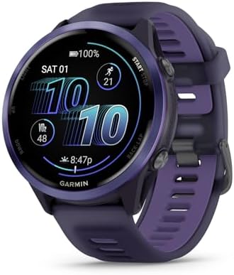 Garmin Forerunner 570 Running Smartwatch, 47MM WiFi, GPS Fitness Watch for Men and Women, Indigo Aluminum with Translucent Imperial Purple/Indigo Band​ + Access 600 Fitness Monitor, M-XL​ + More