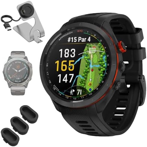 Garmin 010-02746-02 Approach S70 47 mm Premium GPS Golf Watch, Black Band Bundle...