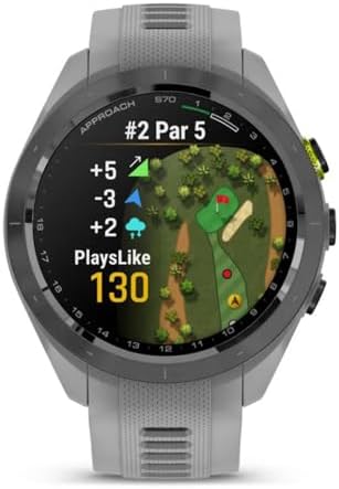 Garmin 010-02746-01 Approach S70 42 mm Premium GPS Golf Watch Powder Grey Band Bundle with Deco Essentials Silicone Dust Cover 3 Pack, 1.4 Inch Screen Protector and 2 YR CPS Enhanced Protection Pack