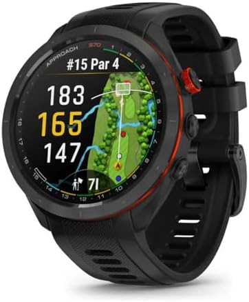 Garmin 010-02746-02 Approach S70 47 mm Premium GPS Golf Watch Black Band Bundle with Deco Essentials Silicone Dust Cover 3 Pack, 1.4 Inch Screen Protector and 2 YR CPS Enhanced Protection Pack