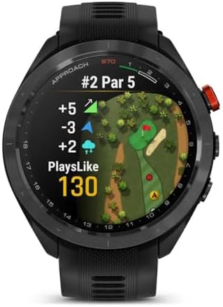Garmin 010-02746-02 Approach S70 47 mm Premium GPS Golf Watch Black Band Bundle with Deco Essentials Silicone Dust Cover 3 Pack, 1.4 Inch Screen Protector and 2 YR CPS Enhanced Protection Pack