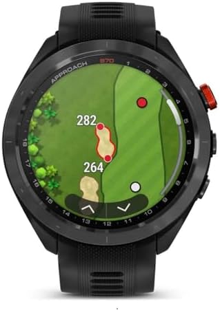 Garmin 010-02746-02 Approach S70 47 mm Premium GPS Golf Watch Black Band Bundle with Deco Essentials Silicone Dust Cover 3 Pack, 1.4 Inch Screen Protector and 2 YR CPS Enhanced Protection Pack