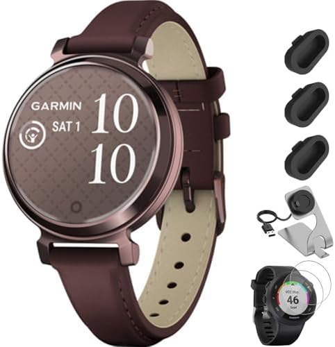 Garmin Lily 2 Classic Dark Bronze with Mulberry Leather Band Smartwatch Bundle w...