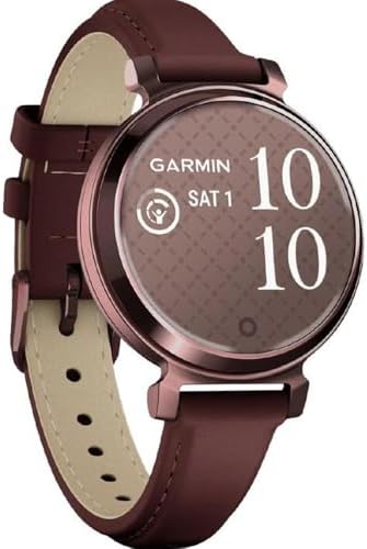 Garmin Lily 2 Classic Dark Bronze with Mulberry Leather Band Smartwatch Bundle with Charging Dock for Venu 3 + Silicone Dust Cover (3-Pack) + Tempered Glass Screen Protector (2-Pack)