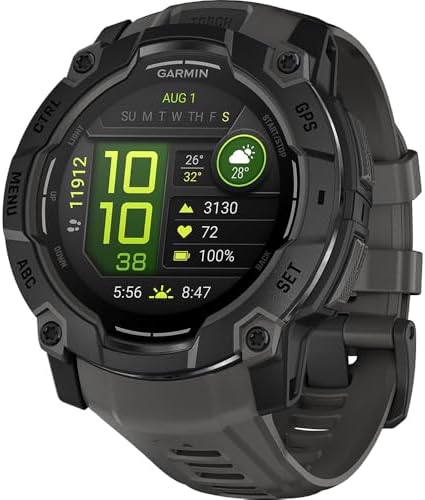 Garmin 010-03020-00 Instinct 3-50 mm Outdoor GPS Smartwatch AMOLED Black with Black Band Bundle with Deco Essentials Charging Dock, Silicone Dust Cover 3 Pack and USB Type C Charging and Sync Cable