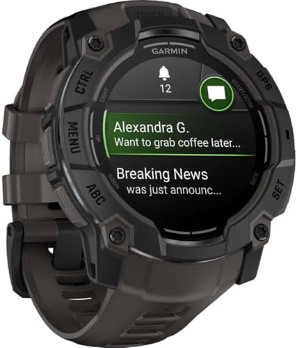 Garmin Instinct 3-50 mm Outdoor GPS Smartwatch, AMOLED, Black with Black Band Bundle with Deco Essentials Charging Dock for Venu 3 + Silicone Dust Cover + Round Tempered Glass Screen Protector