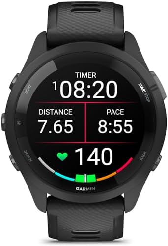 Garmin Forerunner 265 Running GPS Smartwatch, AMOLED Display, 46mm, Black/Powder Gray, 010-02810-00 - Bundle w/Deco Essentials Charging Dock, Dust Cover and Screen Protector