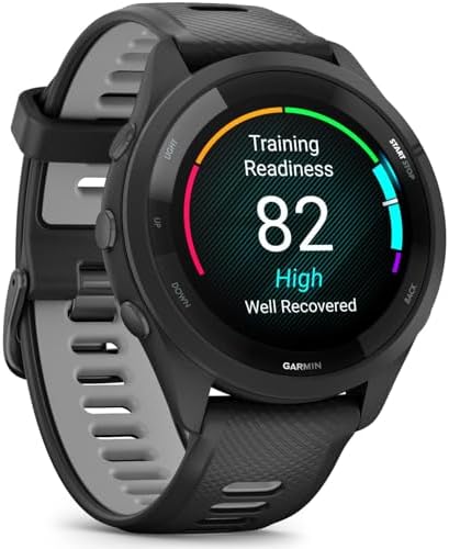 Garmin Forerunner 265 Running GPS Smartwatch, AMOLED Display, 46mm, Black/Powder Gray, 010-02810-00 - Bundle w/Deco Essentials Charging Dock, Dust Cover and Screen Protector