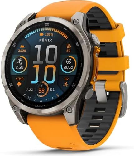 Garmin Fenix 8 47mm AMOLED Sapphire Multisport GPS Smartwatch, Titanium with Spark Orange Silicone Band, 010-02904-10 - Bundle w/Deco Essentials Screen Protector, Dust Cover and USB-C Cable