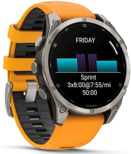 Garmin Fenix 8 47mm AMOLED Sapphire Multisport GPS Smartwatch, Titanium with Spark Orange Silicone Band, 010-02904-10 - Bundle w/Deco Essentials Screen Protector, Dust Cover and USB-C Cable