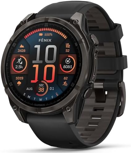 Garmin Fenix 8 47mm AMOLED Sapphire Multisport GPS Smartwatch, Carbon Gray Titanium with Black Silicone Band, 010-02904-20 - Bundle w/Deco Essentials 2-Year CPS Plan