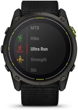 Garmin Enduro 3 GPS Smartwatch 51mm Solar Sapphire, Ultra Battery Life, Mapping, Built-in LED Flashlight, Carbon Gray DLC Titanium, Black UltraFit Nylon Strap (Renewed)