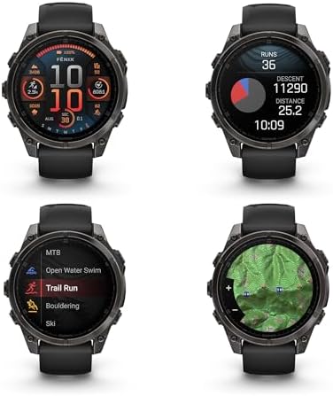 Garmin Fenix 8 47MM AMOLED Sapphire Premium Multisport GPS Smartwatch Carbon Gray DLC Titanium with Gray Silicone Band, Health & Fitness Smart Watch Bundle with Approach Z30 Golf Laser Range Finder