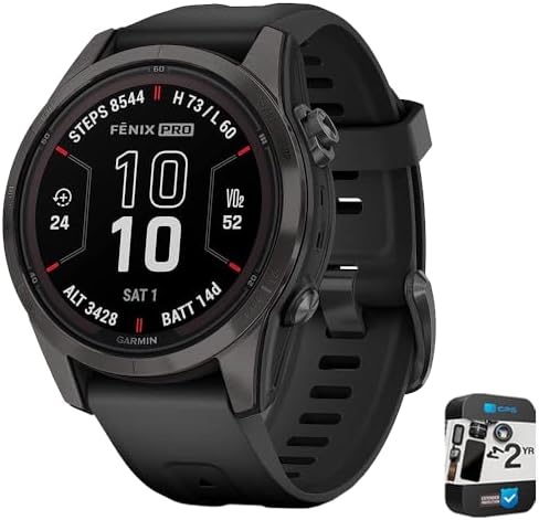Garmin Fenix 7S Pro Solar, Sapphire, Carbon Gray DLC Titanium, Black Bundle with...