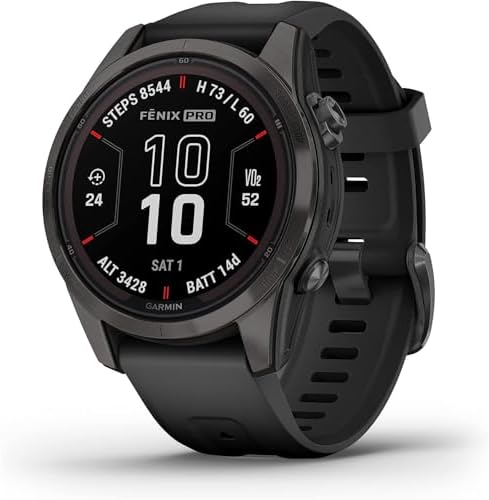 Garmin Fenix 7S Pro Solar, Sapphire, Carbon Gray DLC Titanium, Black Bundle with 2 Year Enhanced Protection Pack