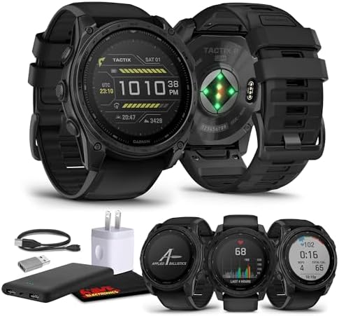 Garmin Tactix 8 51mm Solar Charged Display Elite Premium Tactical GPS Smartwatch, Includes Applied Ballistics Elite Solver, Built-in Flashlight, 48 Days Battery Life Bundle