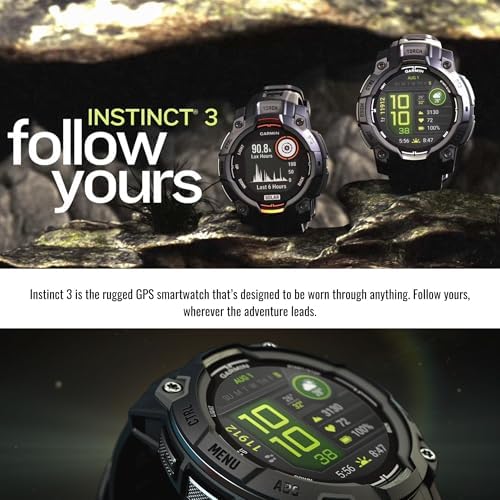 Garmin Instinct 3 45mm AMOLED GPS Smartwatch (Black) Bundle with Focus Camera Portable Charger Stand and Focus Charger Port Protectors (9-Pack) (3 Items)