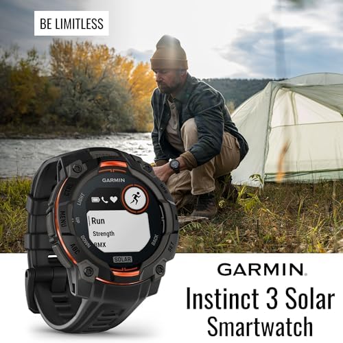 Garmin Instinct 3 45mm Solar GPS Smartwatch with Built-in Flashlight (Black) Bundle with Focus Camera Portable Charger Stand and Focus Charger Port Protectors (9-Pack) (3 Items)