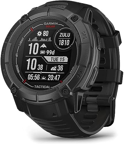 Garmin 010-02805-13 Instinct 2X Solar Rugged GPS Smartwatch Tactical Edition Black Bundle with Garmin Heart Rate Monitor Accurate Heart Rate & HRV Data Strap M-XL and Collapsable Water Bottle