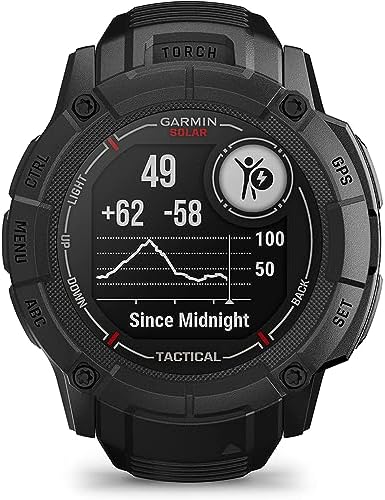 Garmin 010-02805-13 Instinct 2X Solar Rugged GPS Smartwatch Tactical Edition Black Bundle with Garmin Heart Rate Monitor Accurate Heart Rate & HRV Data Strap M-XL and Collapsable Water Bottle
