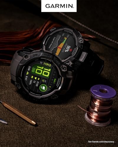 Garmin Instinct 3 45mm AMOLED Display Outdoor GPS Smartwatch, Metal-Reinforced Bezel, Built-in Flashlight, 18 Days Battery Life, Black (010-02936-00) with Earbuds Bundle