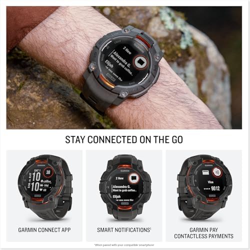 Garmin Instinct 3 50mm, Solar Charged Display, Rugged Outdoor GPS Smartwatch, Metal-Reinforced Bezel, Built-in Flashlight, Black with Charcoal Band