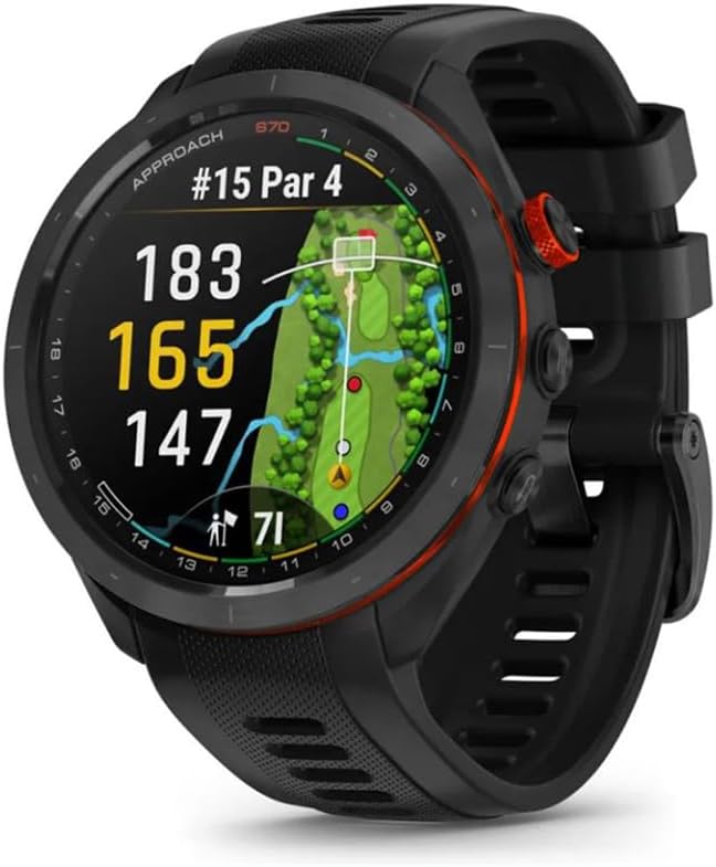 Garmin 010-02746-02 Approach S70 47 mm Premium GPS Golf Watch, Black Band Bundle with Deco Essentials 2-Pack Screen Protector, 7-in-1 Multi-Function Golf Tool and Zippered Iron Head Covers Set