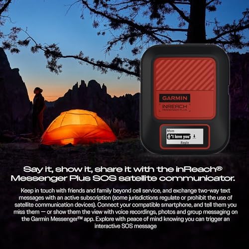Garmin inReach Messenger Plus, SOS Handheld Satellite Communicator with Photo, Text & Voice Messaging Without Cell Service, 25 Days Battery Life, Bundle with Accessories