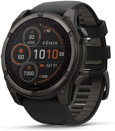 Garmin Fenix 8 47mm Solar Sapphire Multisport GPS Smartwatch, Carbon Gray DLC Titanium with Black/Pebble Gray, 010-02906-10 - Bundle w/Deco Essentials 26-Month CPS Plan