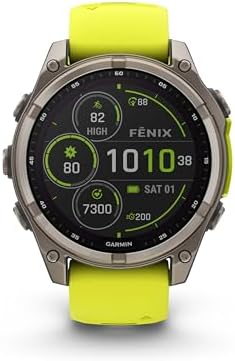 Garmin Fenix 8 47MM Solar Sapphire Multisport GPS Smartwatch Titanium with Amp Yellow Silicone Band, 48 Days Battery Life, Built-in LED Flashlight, Health & Fitness Smart Watch Bundle for Men & Women