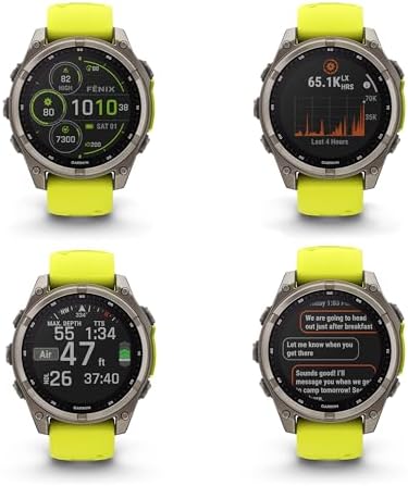 Garmin Fenix 8 47MM Solar Sapphire Multisport GPS Smartwatch Titanium with Amp Yellow Silicone Band, 48 Days Battery Life, Built-in LED Flashlight, Health & Fitness Smart Watch Bundle for Men & Women
