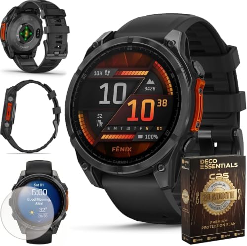 Garmin Fenix 8 47mm AMOLED Multisport GPS Smartwatch, Slate Gray with Black Silicone Band, 010-02904-00 - Bundle w/Deco Essentials 26-Month CPS Plan