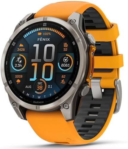 Garmin Fenix 8 47mm AMOLED Sapphire Multisport GPS Smartwatch, Titanium with Spark Orange Silicone Band, 010-02904-10 - Bundle w/Deco Essentials 26-Month CPS Plan