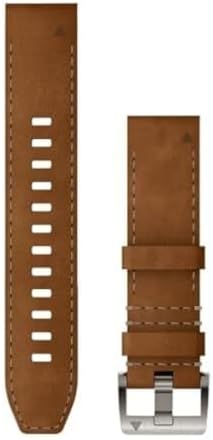 Garmin QuickFit 22 Watch Straps Leather/FKM Hybrid Strap, Brown/Black - 010-13225-08