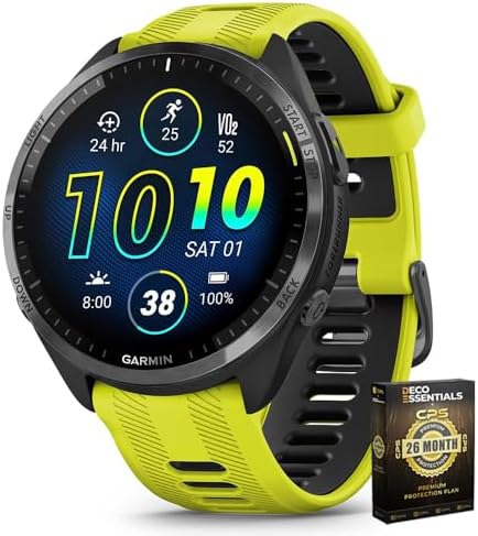 Garmin 010-02809-02 Forerunner 965 Running Smartwatch Amp Yellow and Black | Official USA Partner Model | Bundle with Deco Essentials Exclusive 26 Month CPS Enhanced Protection Pack