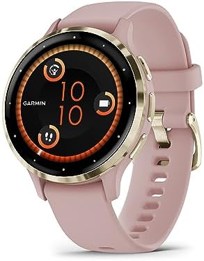 Garmin Venu 3S (Refurbished) Soft Gold Stainless Steel Bezel 1.2-Inch AMOLED Touchscreen Display Smart Watch with 41mm Rose Case and Silicone Band, 010-N2785-03