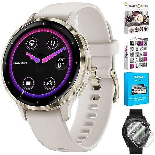 Garmin Venu 3S Soft Gold Stainless Steel Bezel AMOLED Smartwatch, 41mm Dust Rose Case, 010-02785-03 - Bundle w/Deco Essentials Screen Protector and Fitness and Wellness Suite