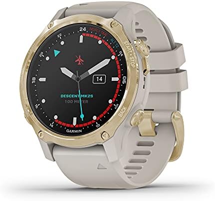 Garmin Descent Mk2S, Smaller-Sized Watch-Style Dive Computer, Multisport Training/Smart Features, Light Gold with Light Sand Silicone Band, (010-02403-00) (Renewed)
