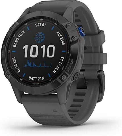 Garmin 010-02410-10 Fenix 6 Pro Solar Multisport GPS Smartwatch Black with Slate Gray Band Bundle with Fenix 6 Screen Protector (Renewed)