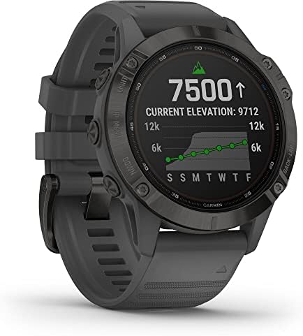 Garmin 010-02410-10 Fenix 6 Pro Solar Multisport GPS Smartwatch Black with Slate Gray Band Bundle with Fenix 6 Screen Protector (Renewed)