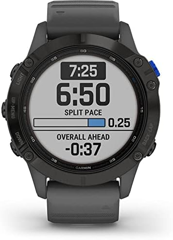 Garmin 010-02410-10 Fenix 6 Pro Solar Multisport GPS Smartwatch Black with Slate Gray Band Bundle with Fenix 6 Screen Protector (Renewed)