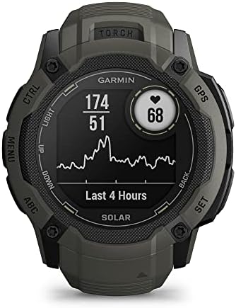 Garmin Instinct 2X Solar, Rugged GPS Smartwatch, Built-in Flashlight, Solar Charging Capability, Multi-Band GNSS, Moss
