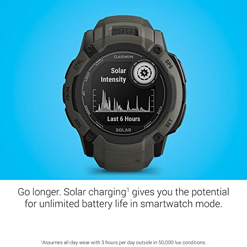 Garmin Instinct 2X Solar, Rugged GPS Smartwatch, Built-in Flashlight, Solar Charging Capability, Multi-Band GNSS, Moss