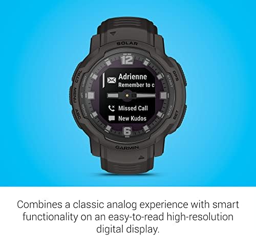 Garmin Instinct Crossover Solar, Rugged Hybrid Smartwatch with Solar Charging Capabilities, Analog Hands and Digital Display, Graphite