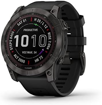 Garmin Fenix 7X Sapphire Solar, Larger Adventure smartwatch, with Solar Charging Capabilities, Rugged Outdoor Watch with GPS, Touchscreen, Wellness Features, Carbon Gray DLC Titanium with Black Band