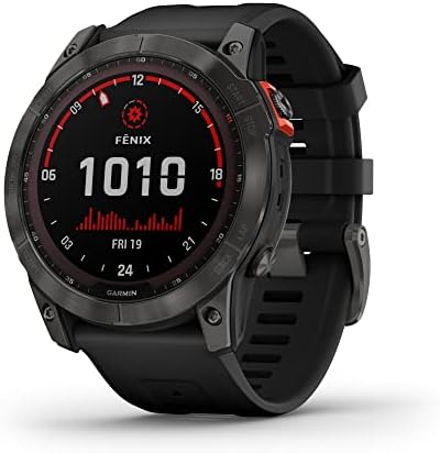 Garmin Fenix 7X Solar, Larger Sized Adventure smartwatch, with Solar Charging Capabilities, Rugged Outdoor Watch with GPS, Touchscreen, Health and Wellness Features, Slate Gray with Black Band